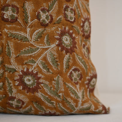 Vanessa  Rust  Linen Block Print Pillow Cover