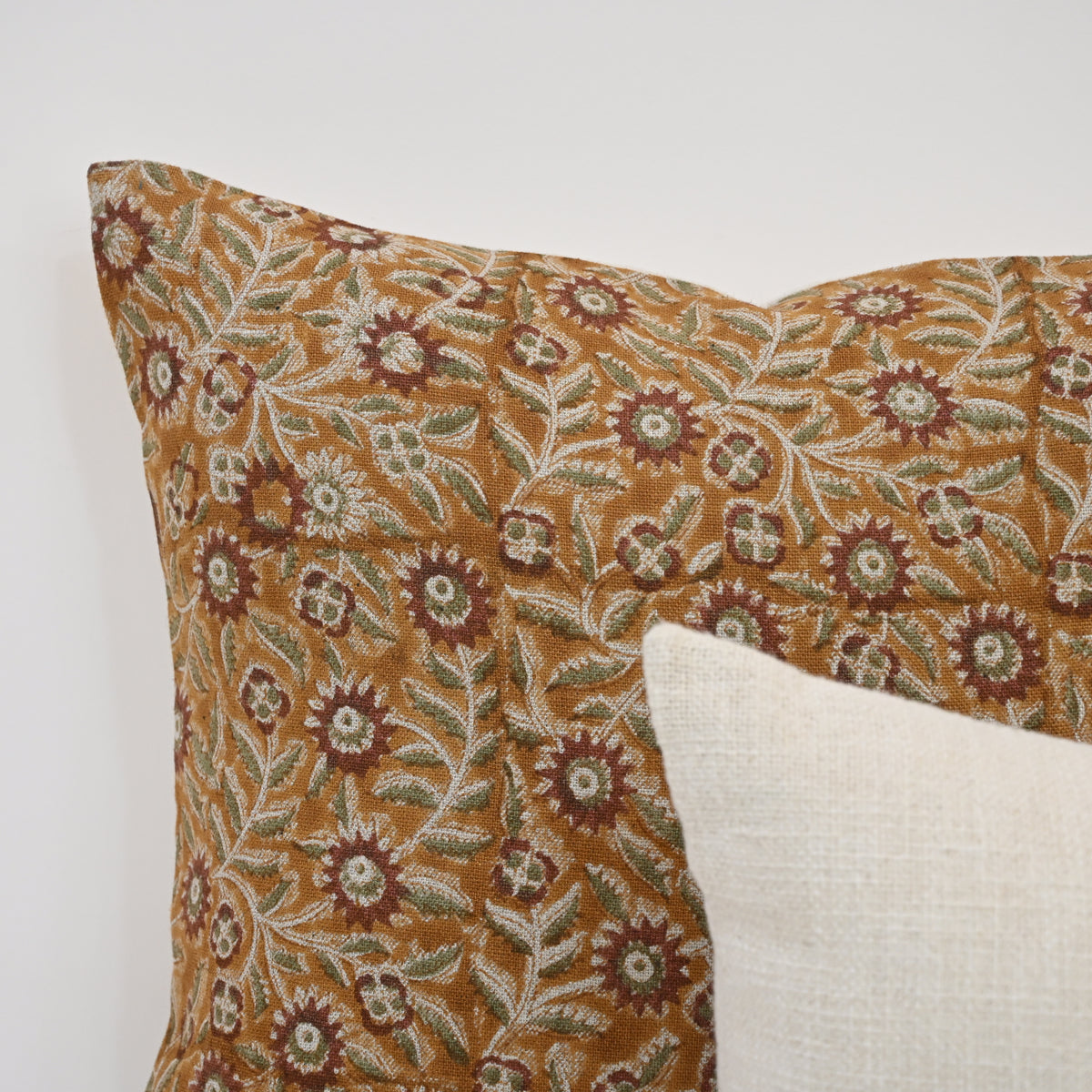 Vanessa  Rust  Linen Block Print Pillow Cover