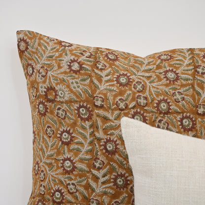 Vanessa  Rust  Linen Block Print Pillow Cover