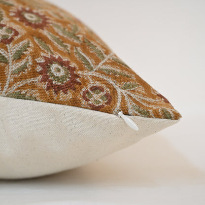 Vanessa  Rust  Linen Block Print Pillow Cover