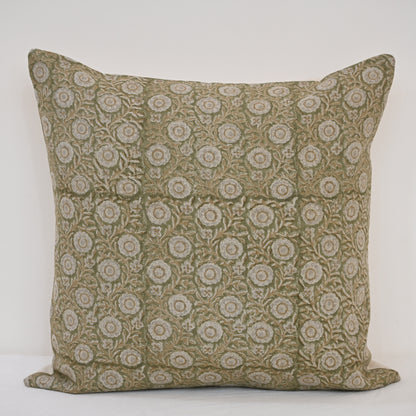Valerie Moss Green Linen Block Print Pillow Cover