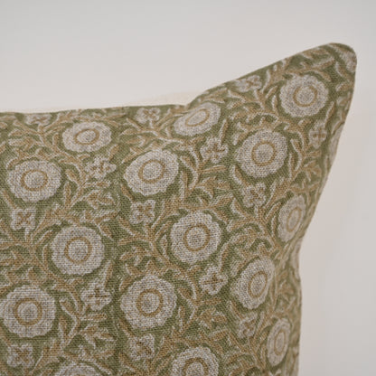 Valerie Moss Green Linen Block Print Pillow Cover