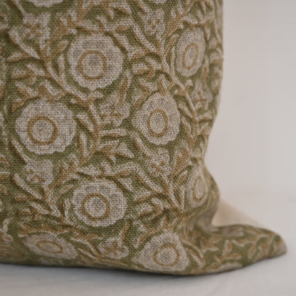 Valerie Moss Green Linen Block Print Pillow Cover