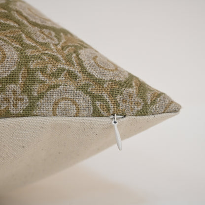 Valerie Moss Green Linen Block Print Pillow Cover