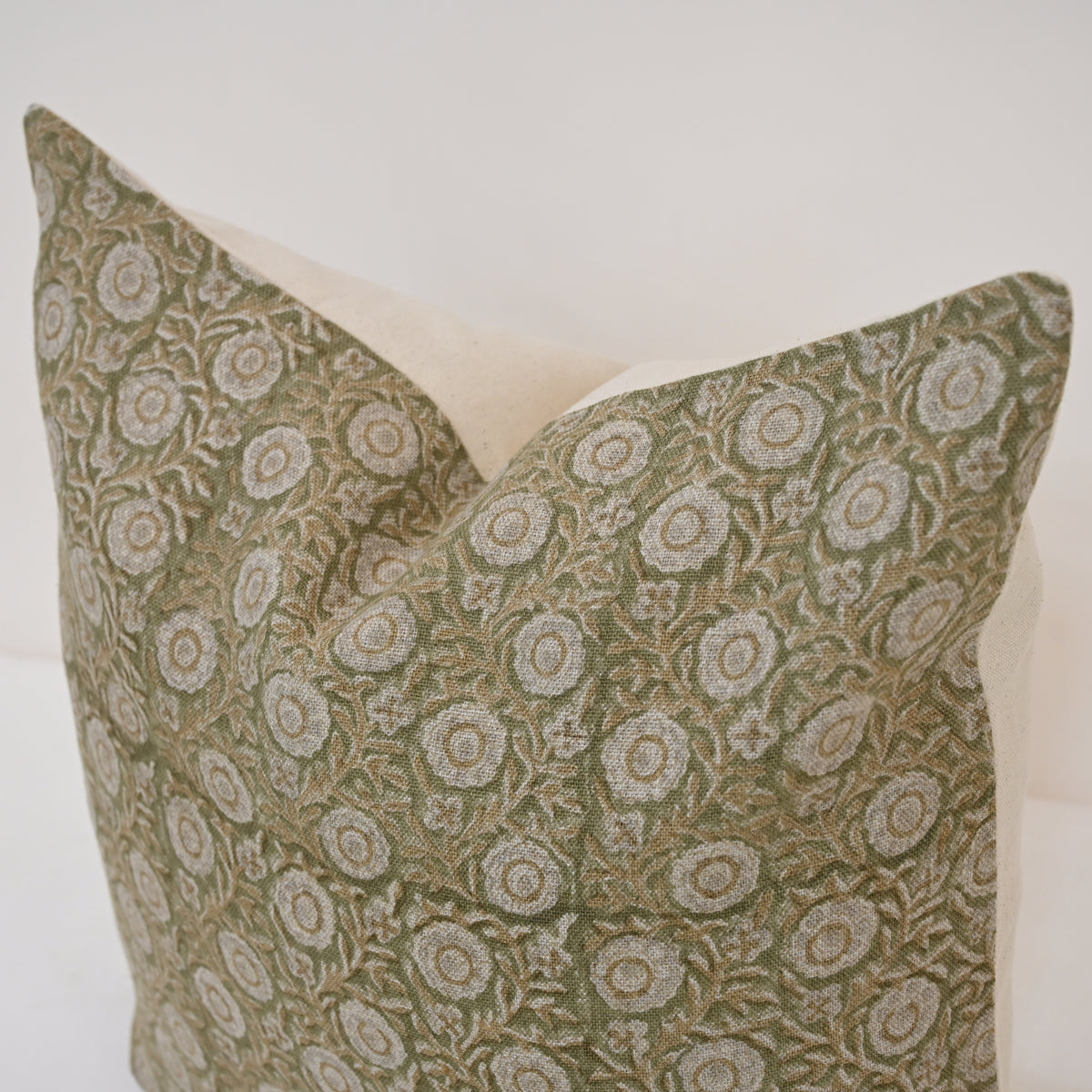 Valerie Moss Green Linen Block Print Pillow Cover