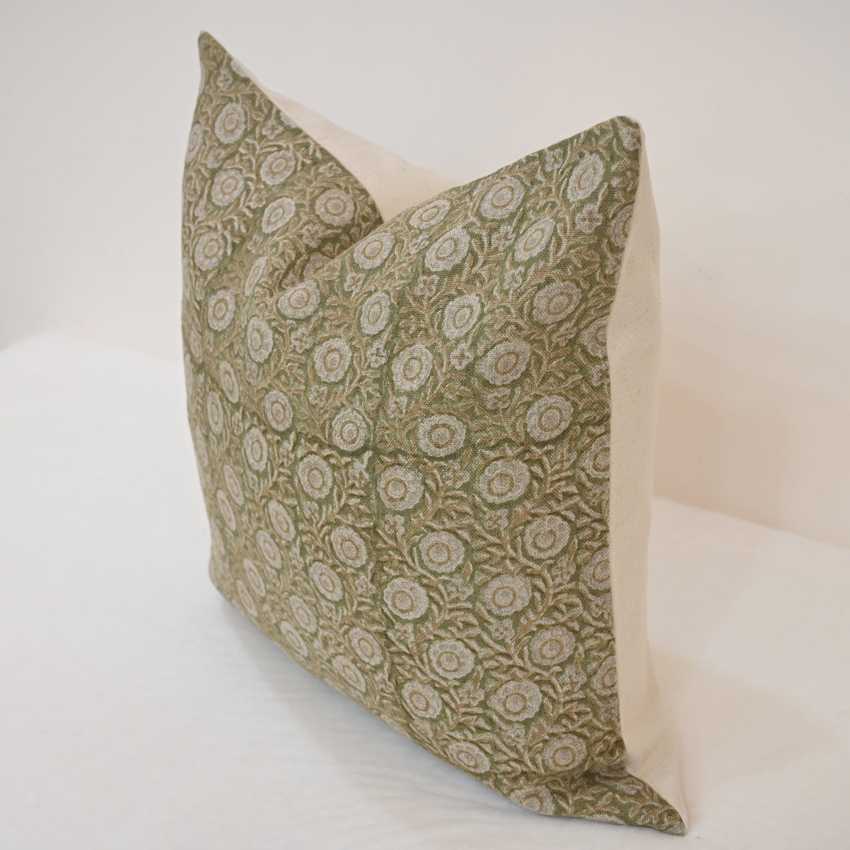 Valerie Moss Green Linen Block Print Pillow Cover