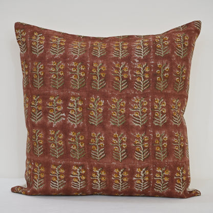 Diana Mustard Linen Block Print Pillow Cover