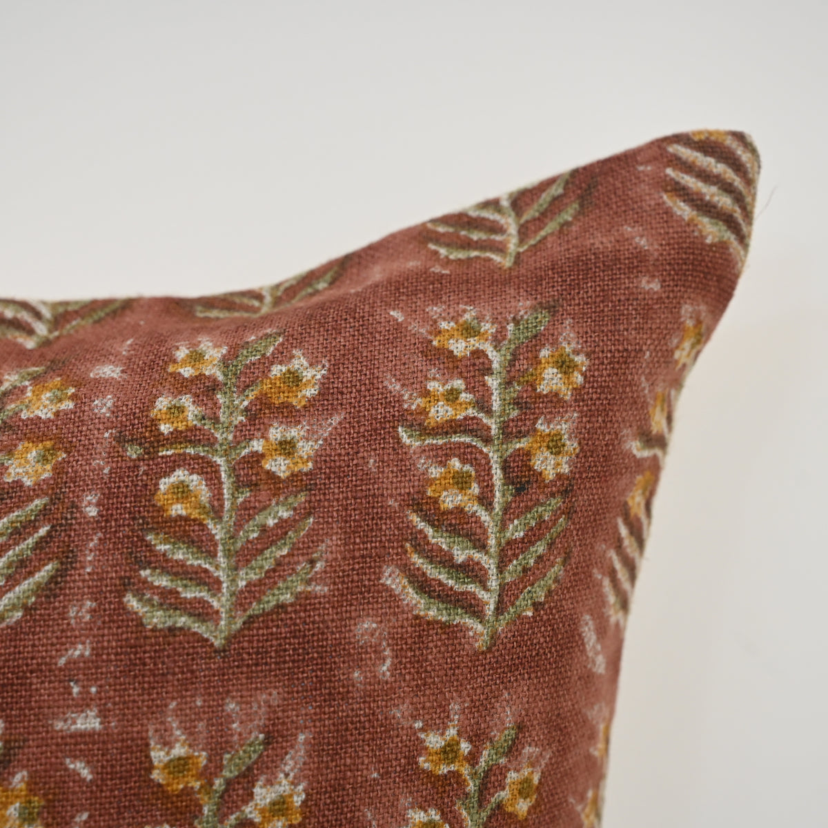Diana Mustard Linen Block Print Pillow Cover