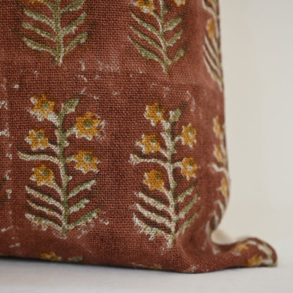 Diana Mustard Linen Block Print Pillow Cover