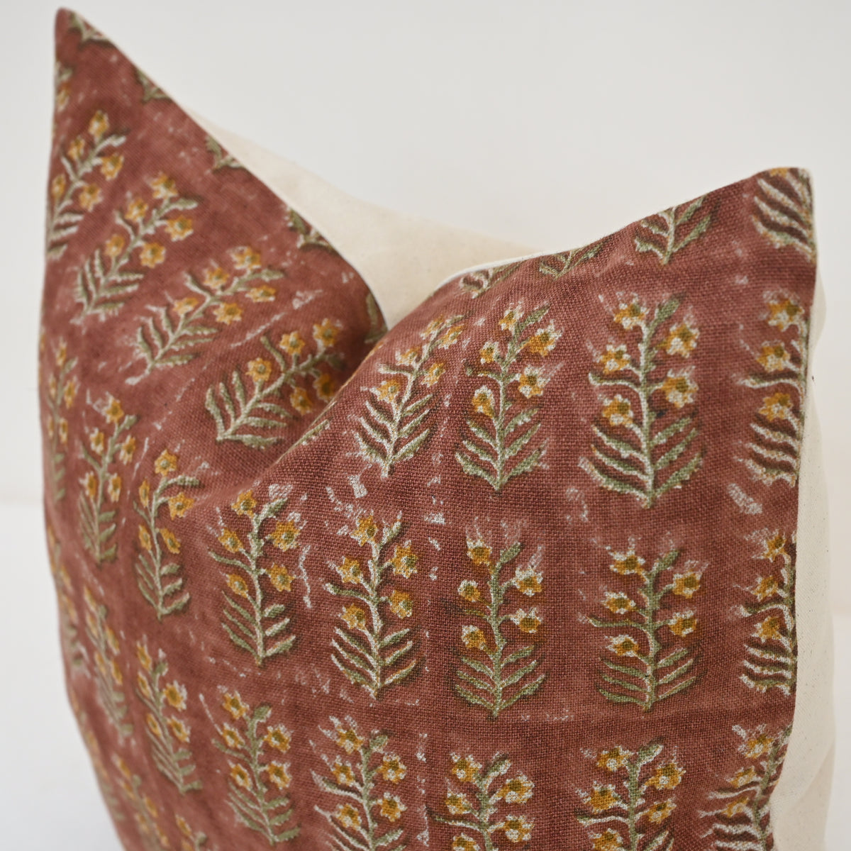 Diana Mustard Linen Block Print Pillow Cover