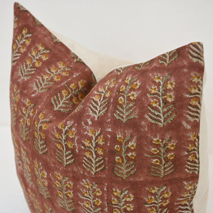 Diana Mustard Linen Block Print Pillow Cover