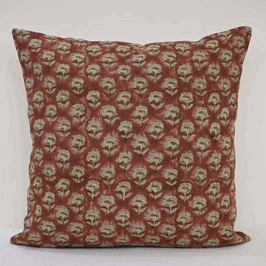 Veronica Sage Linen Block Print Pillow Cover