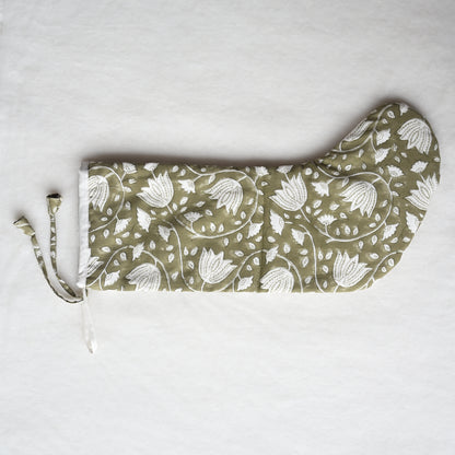 Olive Lotus Print Christmas Stocking