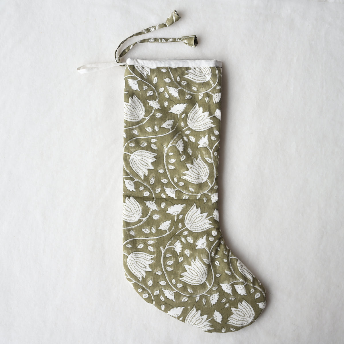 Olive Lotus Print Christmas Stocking