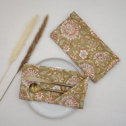 Taupe Botanical Floral Dinner Napkin