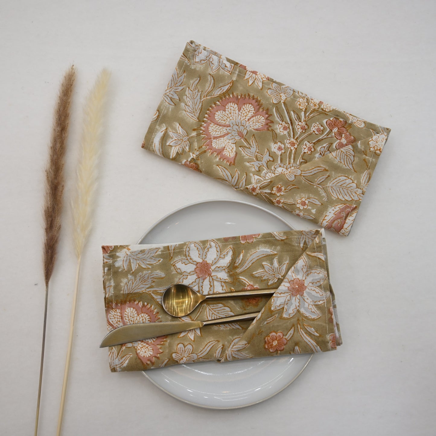 Olive Dusty Rose Botanical Napkin