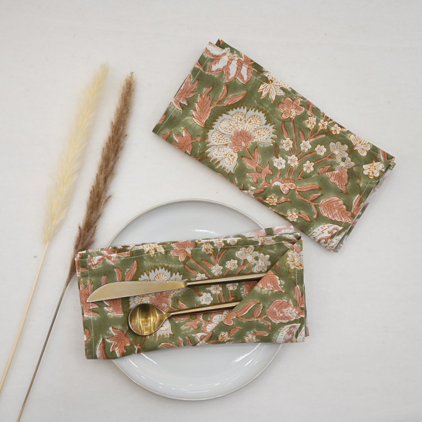 Moss Green Floral Cloth Napkin