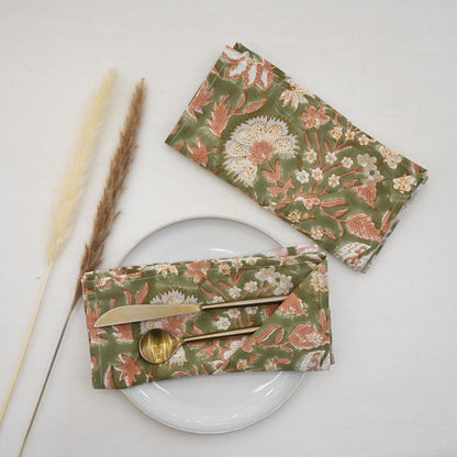 Moss Green Floral Cloth Napkin