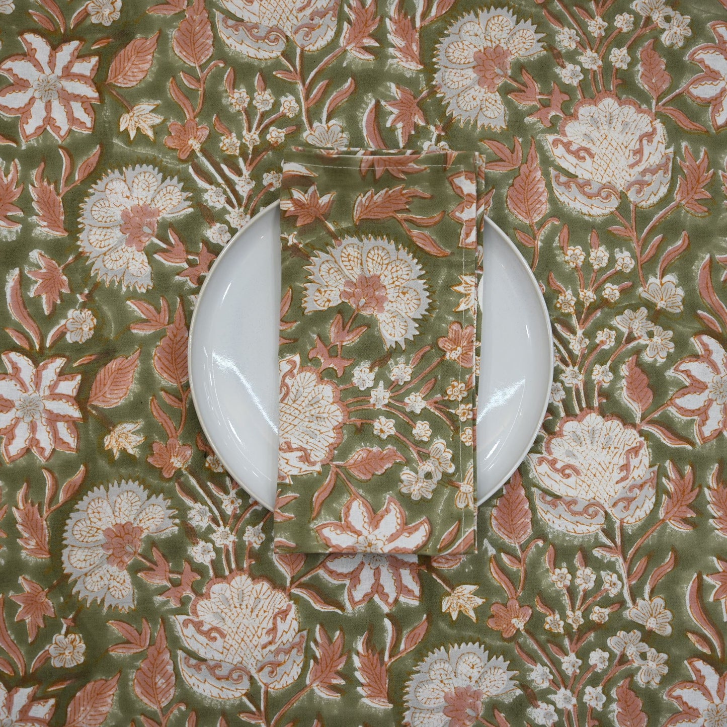 Moss Green Floral Cloth Napkin