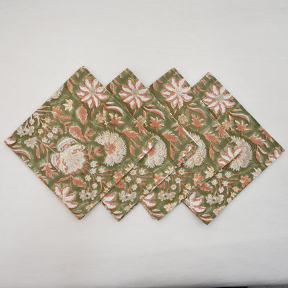 Moss Green Floral Cloth Napkin
