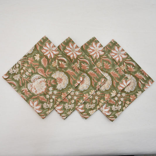 Moss Green Floral Cloth Napkin