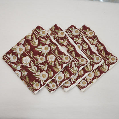 Vintage Maroon Floral Dinner Napkin