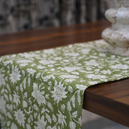 Leron Olive Cotton Table Runner