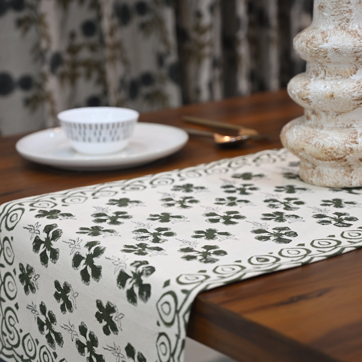 Olra Jet Black Cotton Table Runner