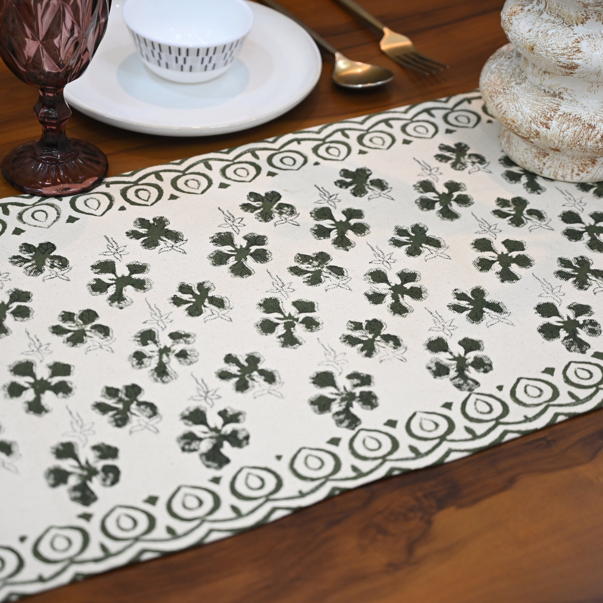 Olra Jet Black Cotton Table Runner