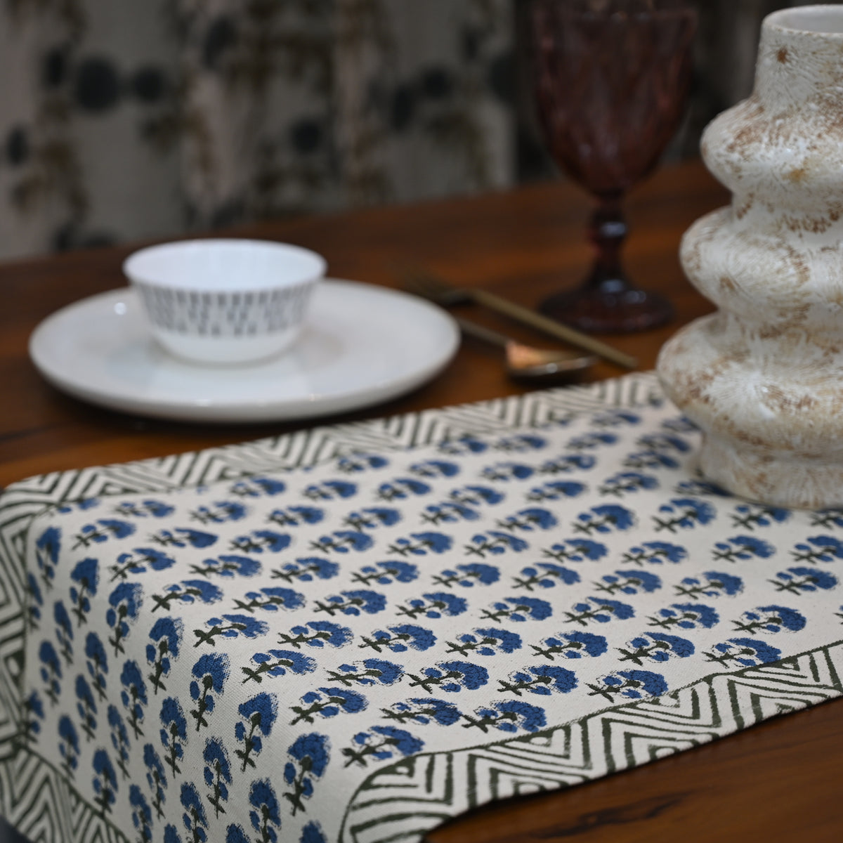 Arave Indigo Cotton Table Runner