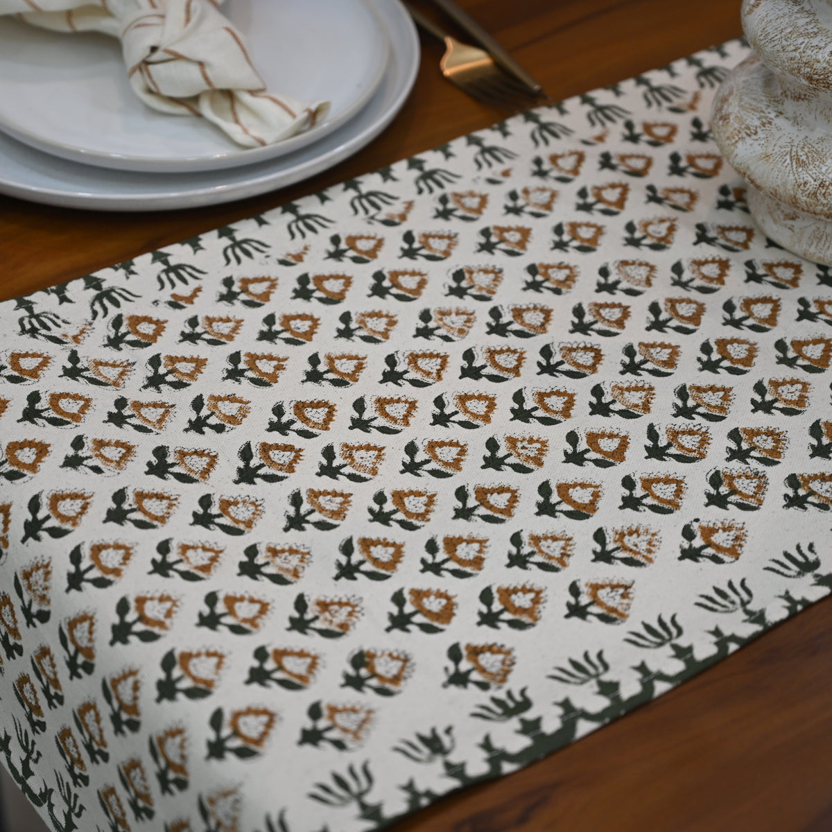Nevin Beige Cotton Table Runner