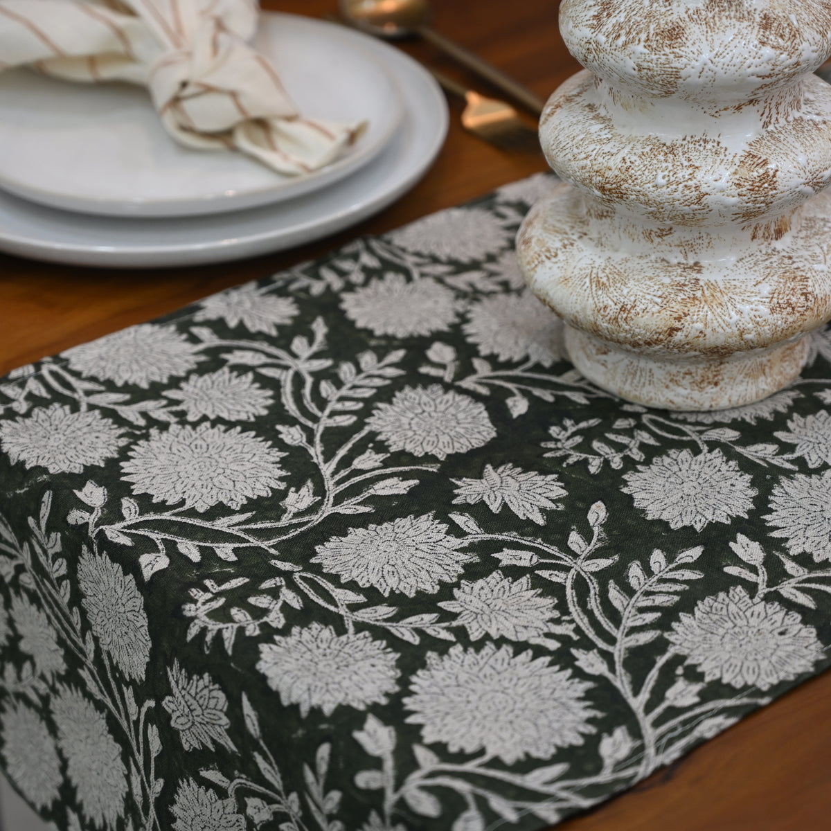 Aleva Silver Cotton Table Runner