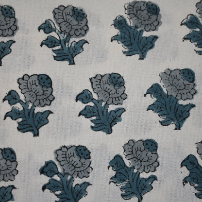 Granit Floral Blue Cotton Tablecloth - Single Border