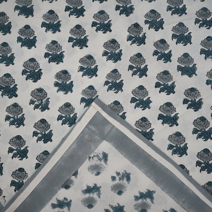 Granit Floral Blue Cotton Tablecloth - Single Border