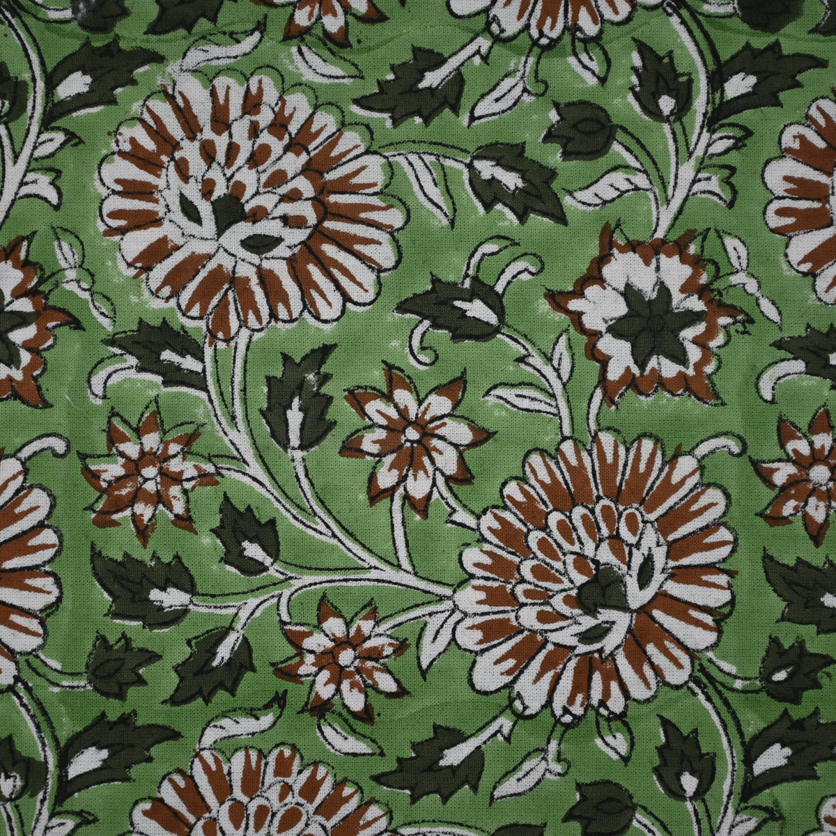 Lillian Floral Green Cotton Tablecloth - Single Border
