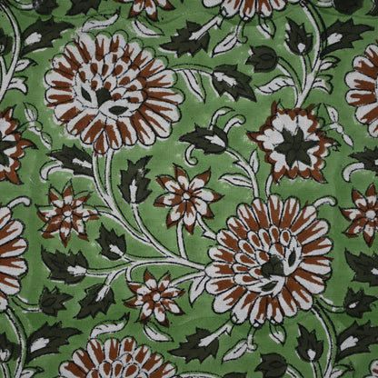 Lillian Floral Green Cotton Tablecloth - Single Border
