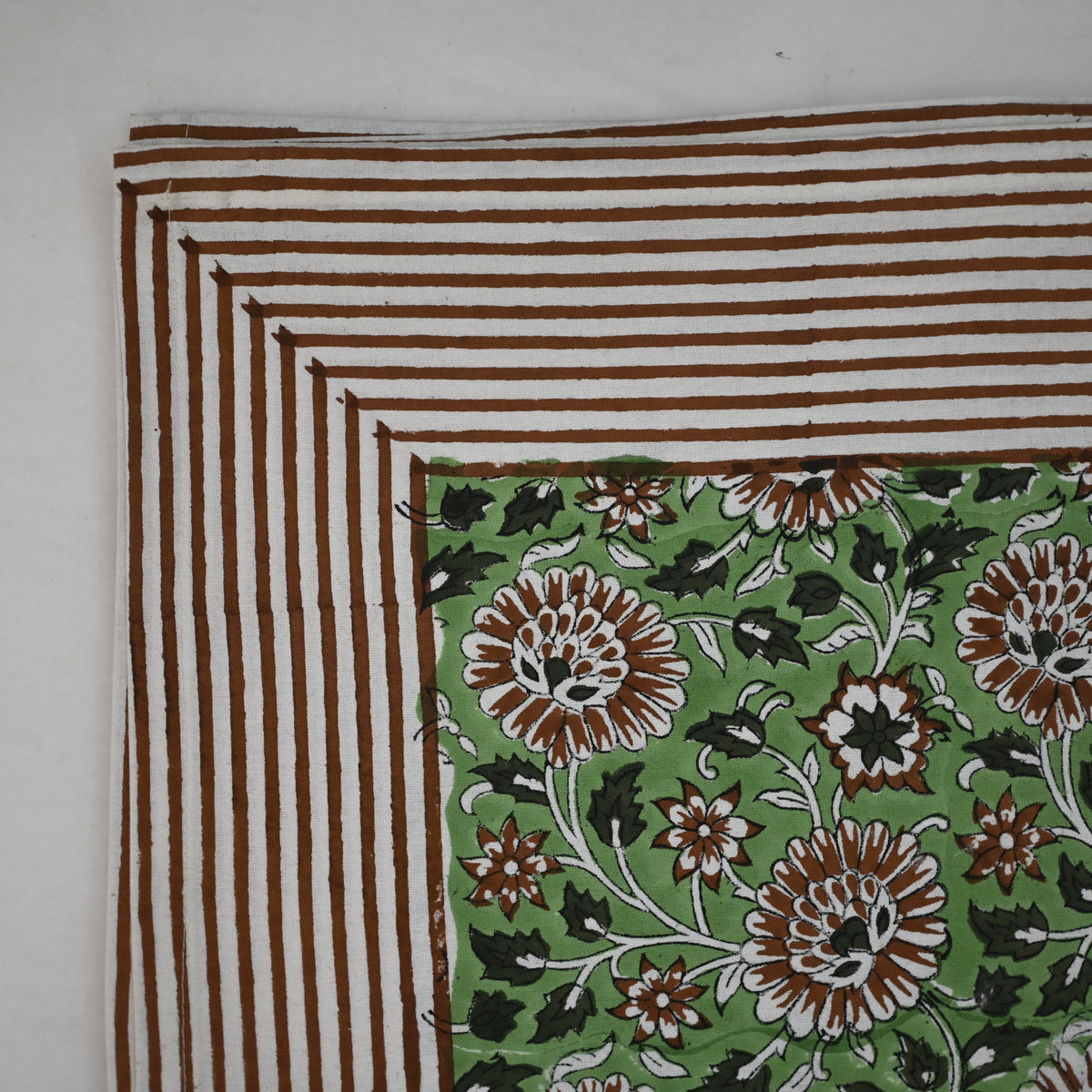 Lillian Floral Green Cotton Tablecloth - Single Border