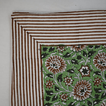 Lillian Floral Green Cotton Tablecloth - Single Border