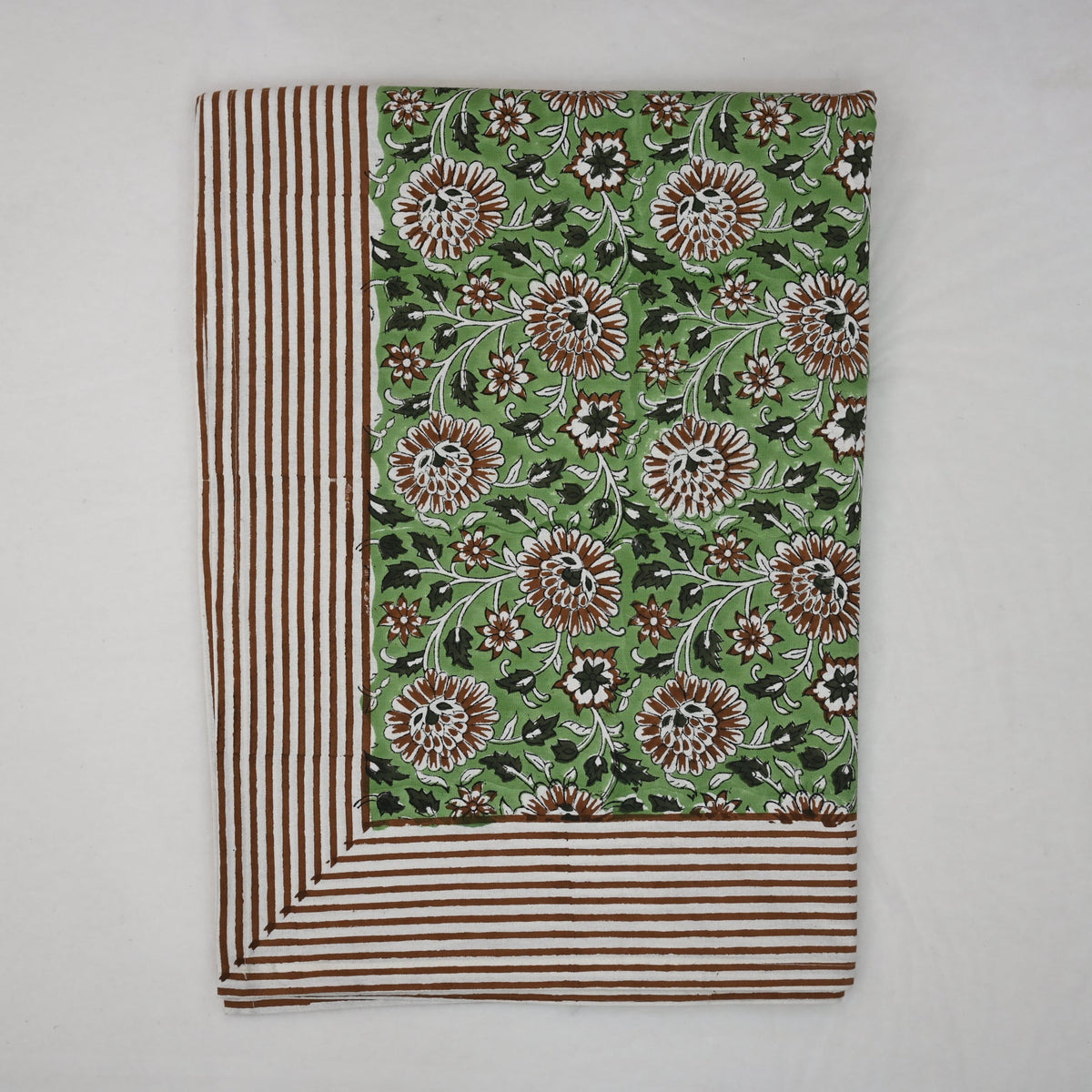 Lillian Floral Green Cotton Tablecloth - Single Border