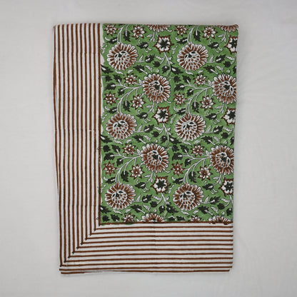 Lillian Floral Green Cotton Tablecloth - Single Border