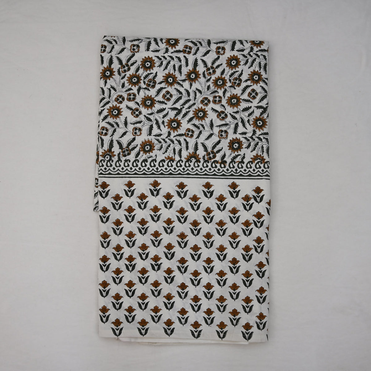 Larry Floral Rust Brown Cotton Tablecloth - Two Border