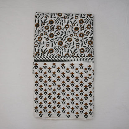 Larry Floral Rust Brown Cotton Tablecloth - Two Border