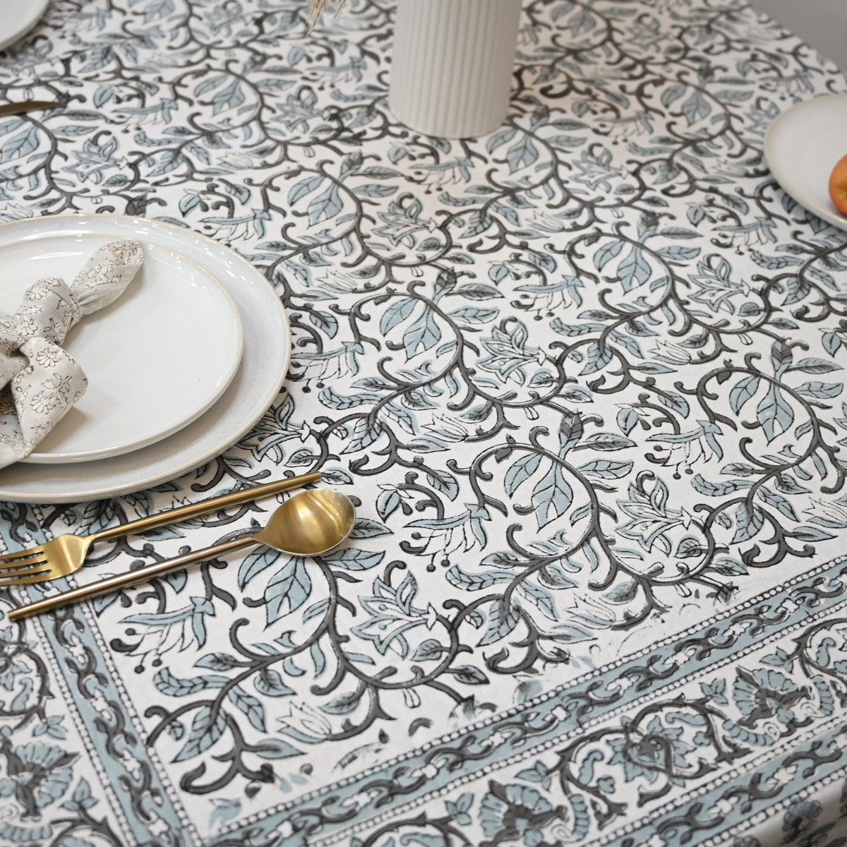 Terry Greyish-Black Cotton Tablecloth - Three Border