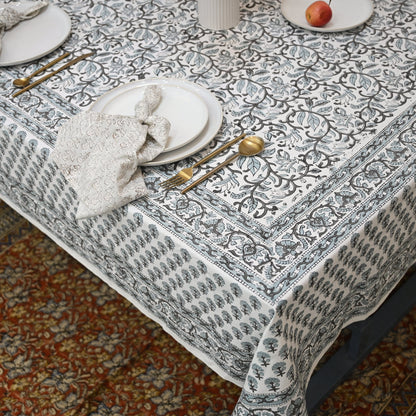 Terry Greyish-Black Cotton Tablecloth - Three Border