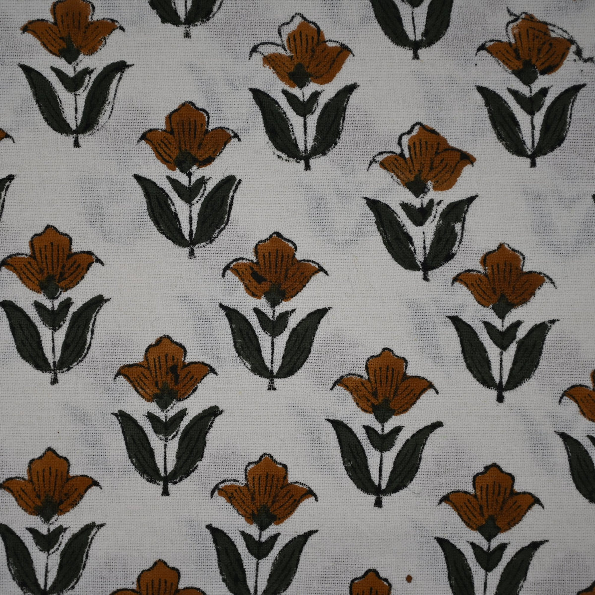 Larry Floral Rust Brown Cotton Tablecloth - Two Border