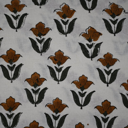 Larry Floral Rust Brown Cotton Tablecloth - Two Border