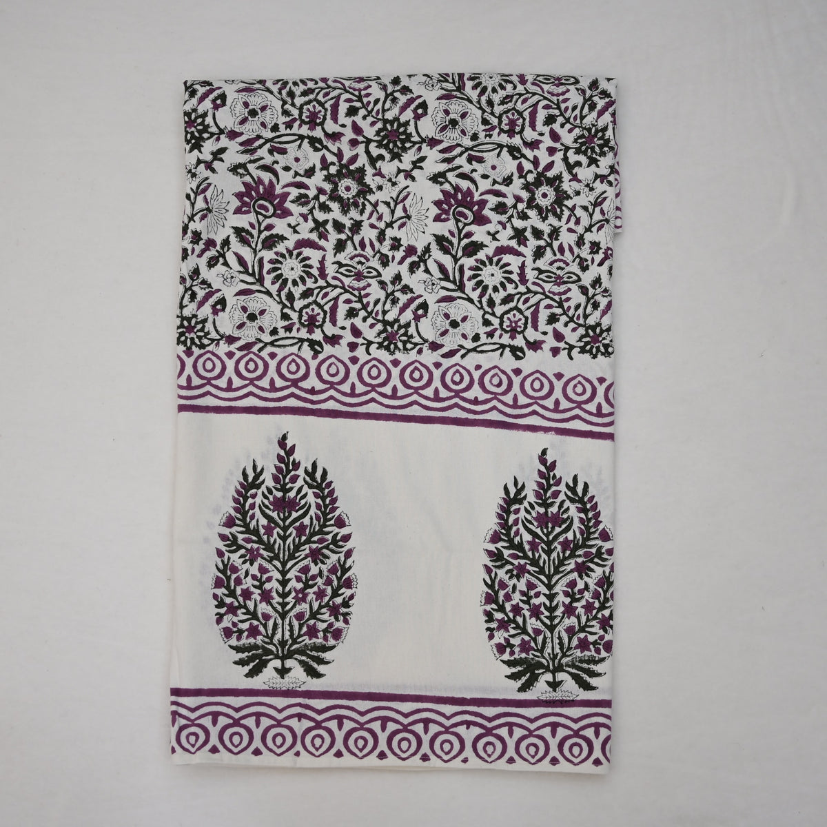Solace Floral Purple Cotton - Tablecloth - Three Border