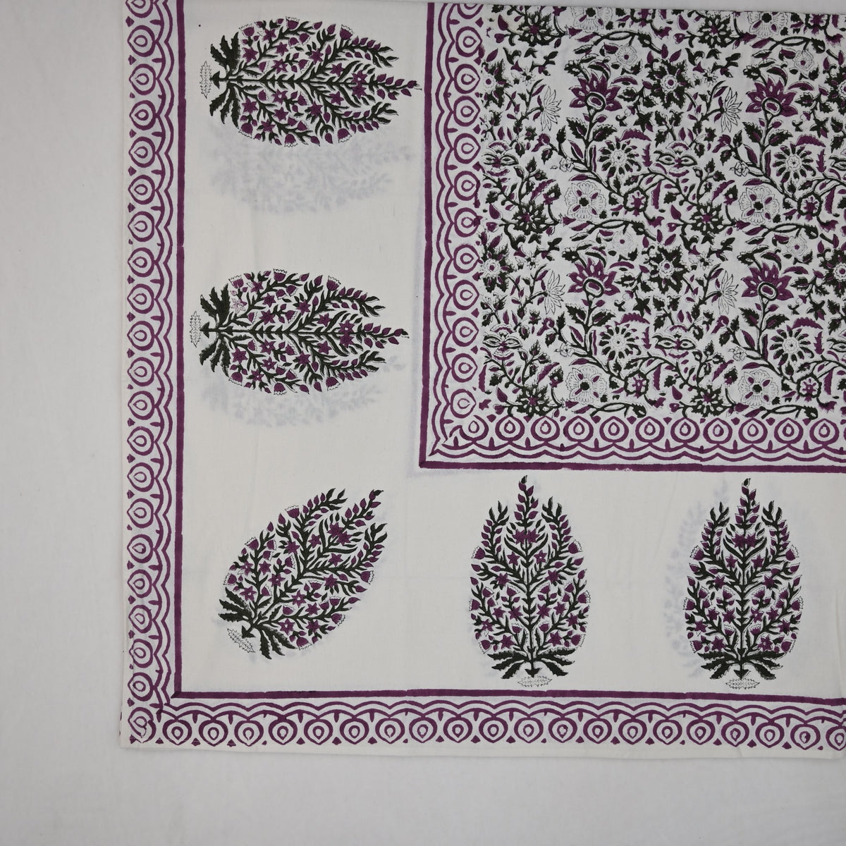 Solace Floral Purple Cotton - Tablecloth - Three Border