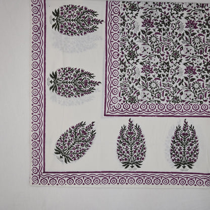 Solace Floral Purple Cotton - Tablecloth - Three Border
