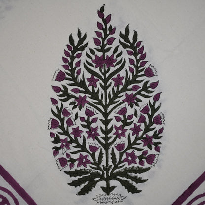 Solace Floral Purple Cotton - Tablecloth - Three Border